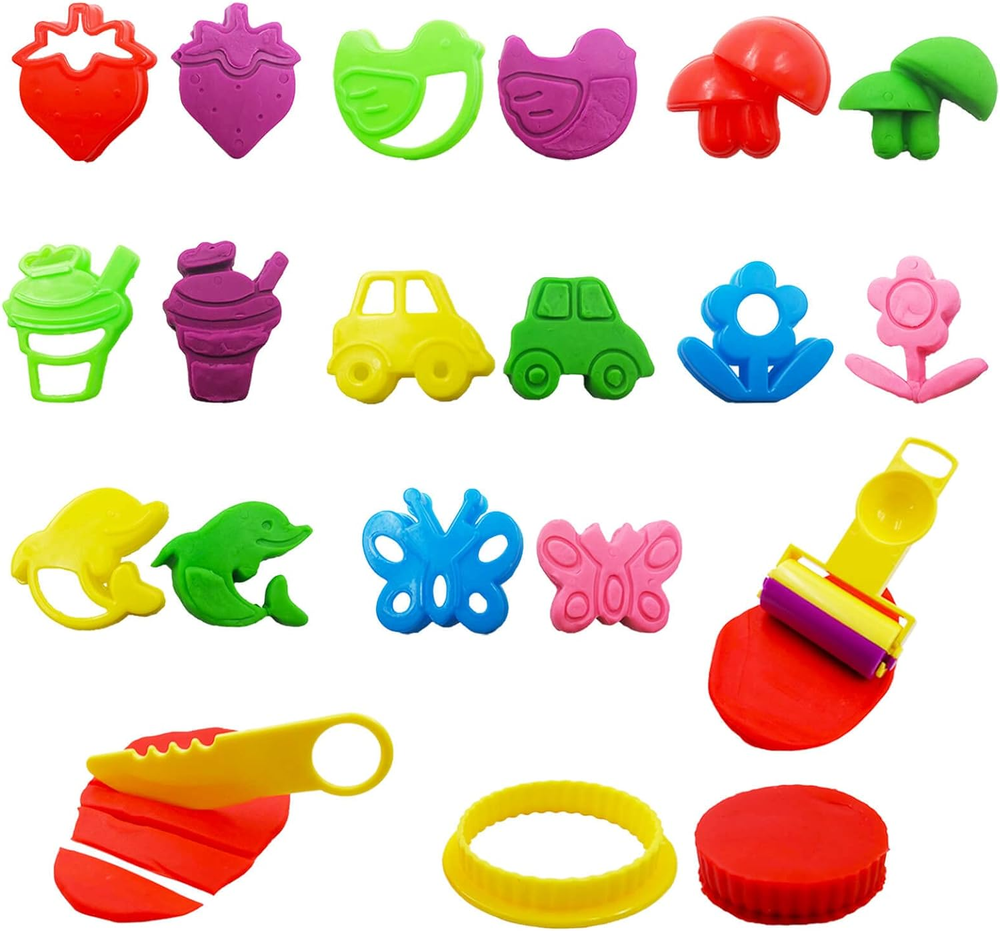 Dough Tools Set for Kids, Various Plastic Animal Molds, Rolling Pins, for Creati