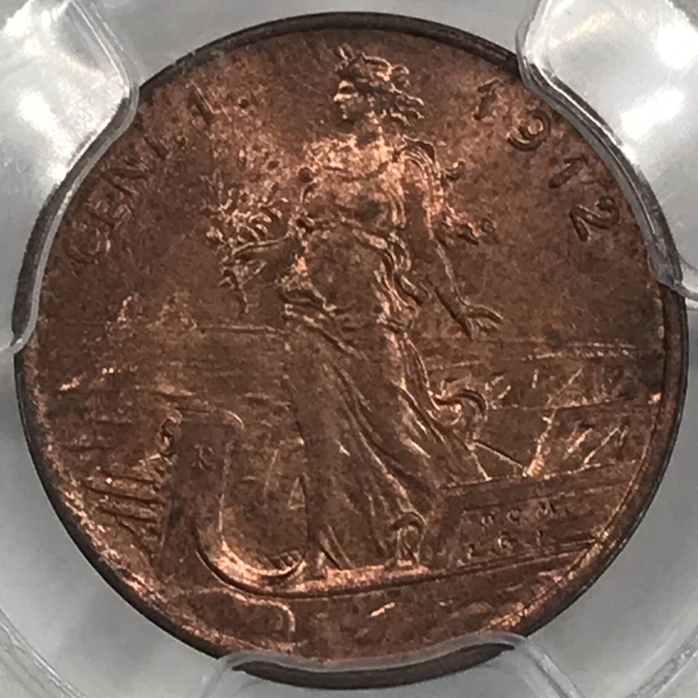 1912 R ITALY Bronze CENTESIMO PCGS MS-65 RD