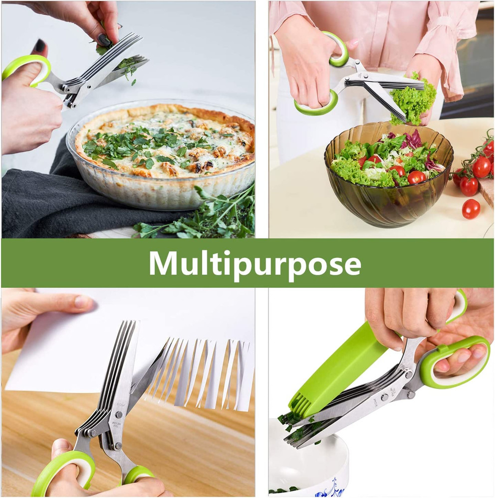 Herb Scissors, Multipurpose 5 Blade Kitchen Herb Shears Herb Cutter with Safety