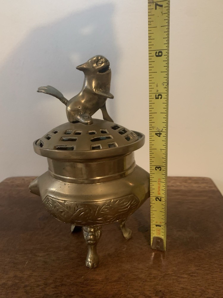 Brass Foo Dog Incense Burner Vintage 7”