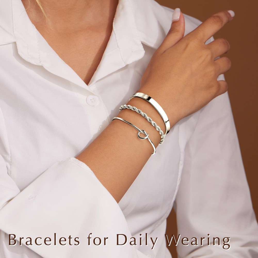 Silver Bracelets for Women Stack, Silver or Gold Plated Cuff Bangle Set, Tren...
