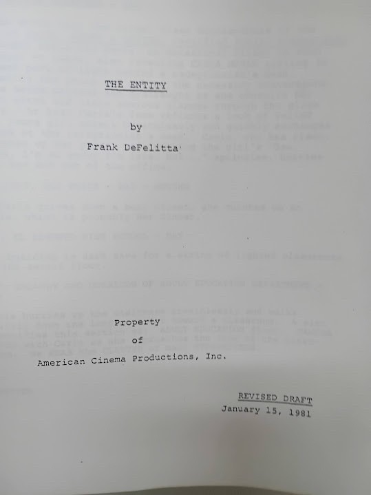 Vintage Original Script The Entity Barbara Hershey Frank DeFilitta 1982 Horror