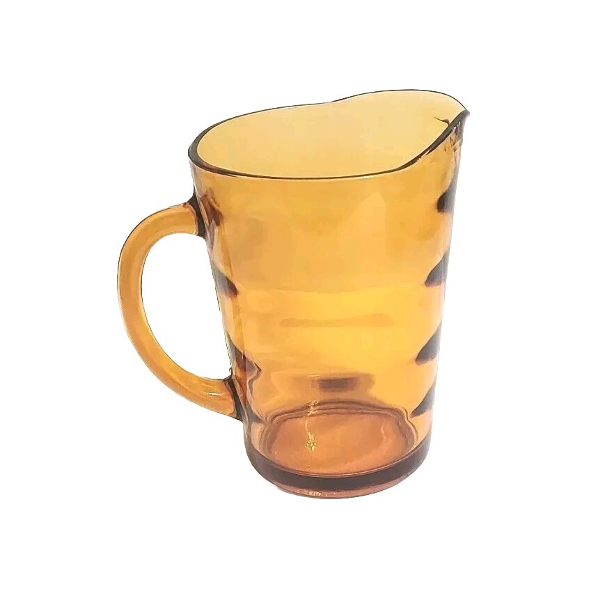 Amber Brown Glass Pitcher 7½" Tall & 4" Wide. Simple Retro Kitchenware.