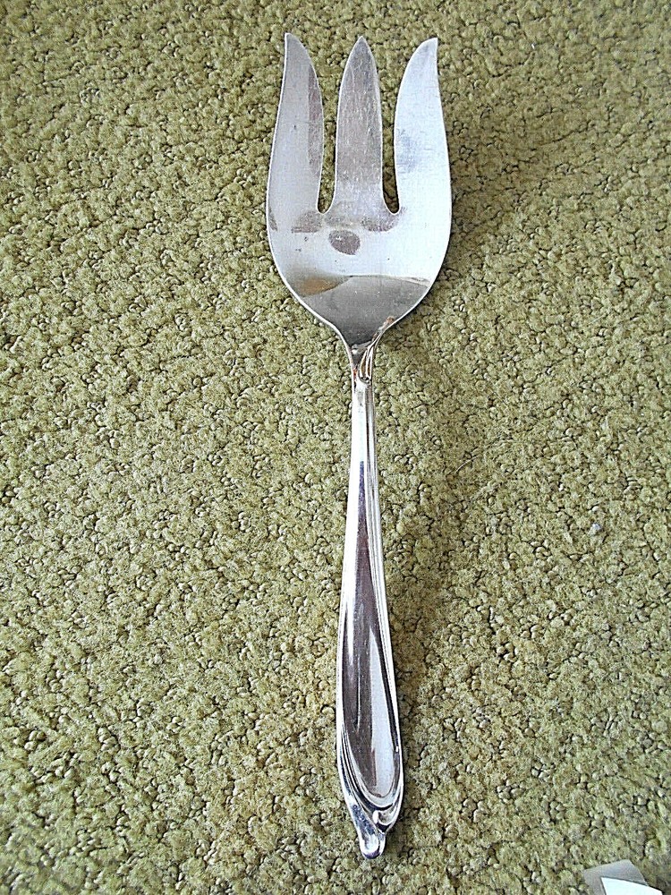 INTERNATIONAL SILVER SILVERPLATE "HAPPY ANNIVERSARY" COLD MEAT FORK C.1960