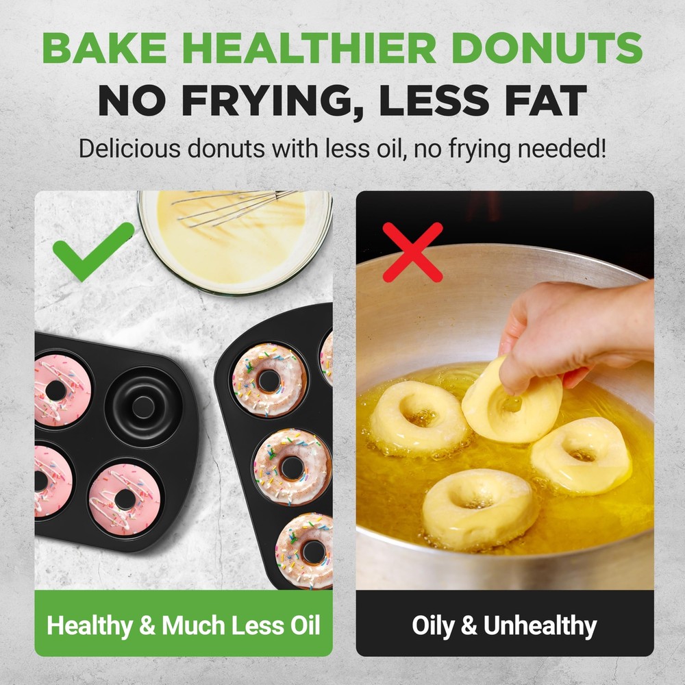 NutriChef Nonstick Donut Pans for Baking (6 Doughnut Molds) - 2 Pack