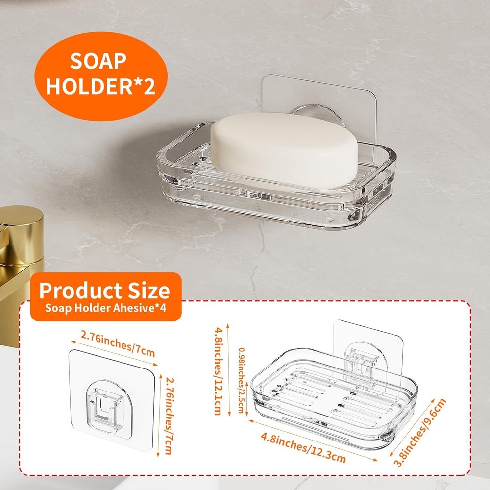 Bar Soap Dish 2 Pack,Self Draining Soap Holder for Shower,Wall Mounted Soap Save