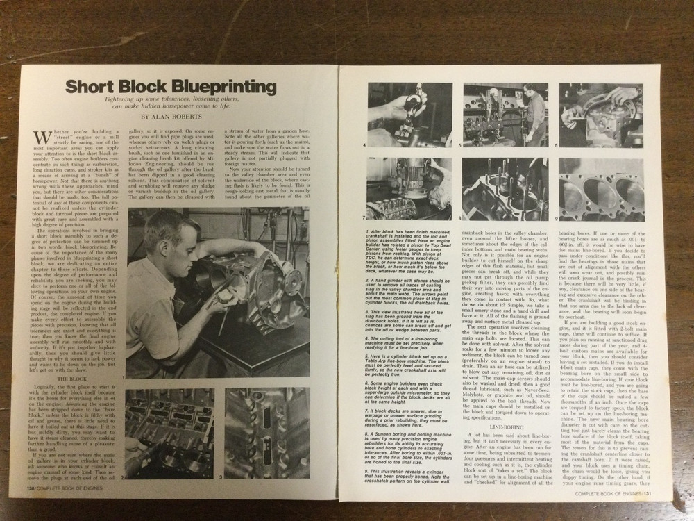 Misc 6398 Article Engine 1974 Engine Short Block Blueprinting 8 page SUPER