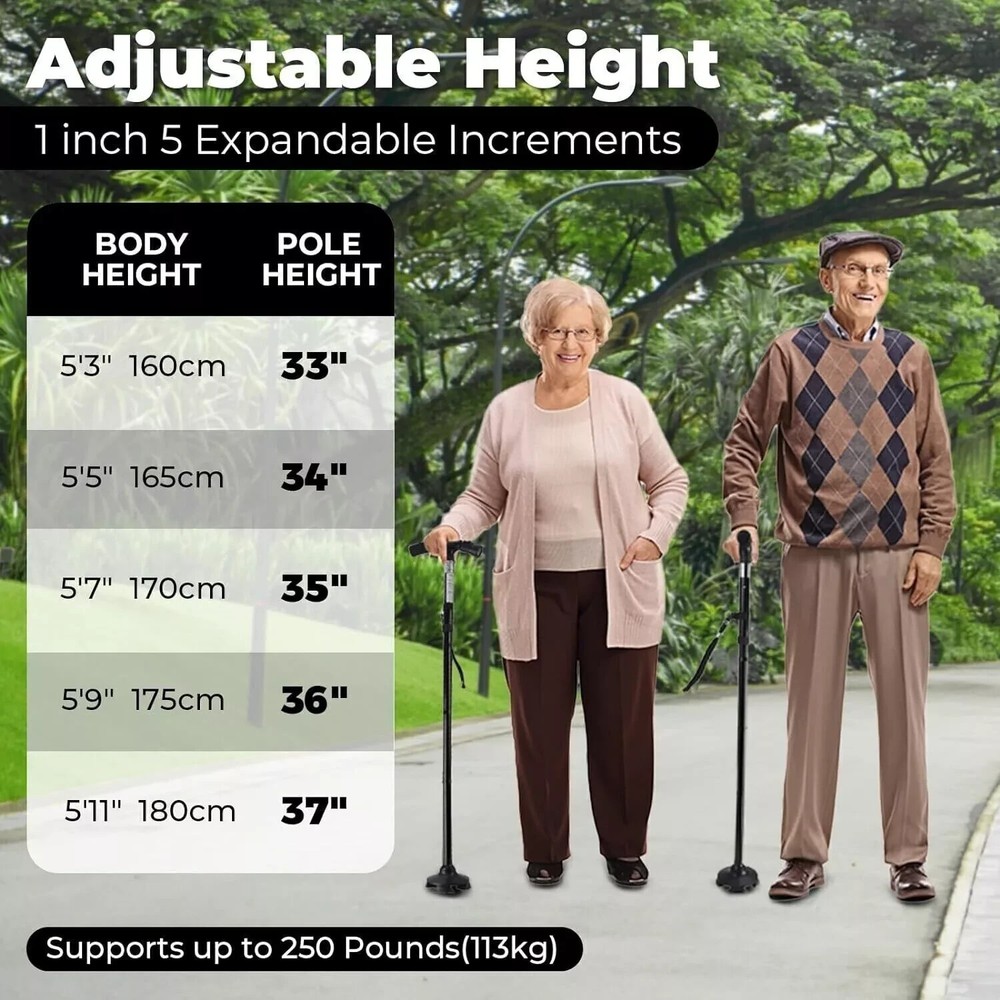 New Folding Walking Cane with LED Light Adjustable Walking Stick
