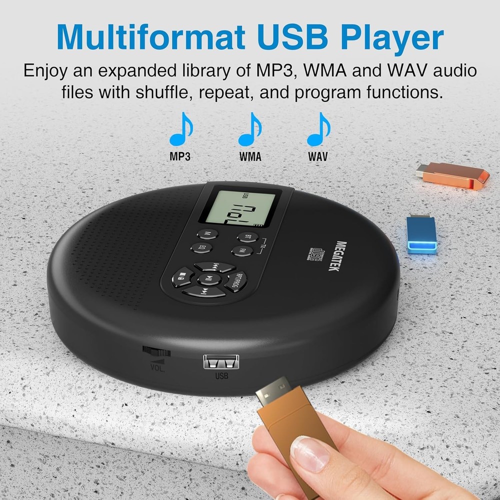 CP27BR Portable CD Player Bluetooth for Car with FM Transmitter, USB, AUX, LCD D