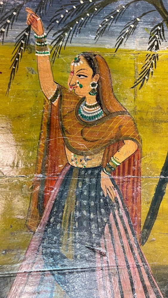 Antique Mughal Indian Hand-Painted Wedding Chest