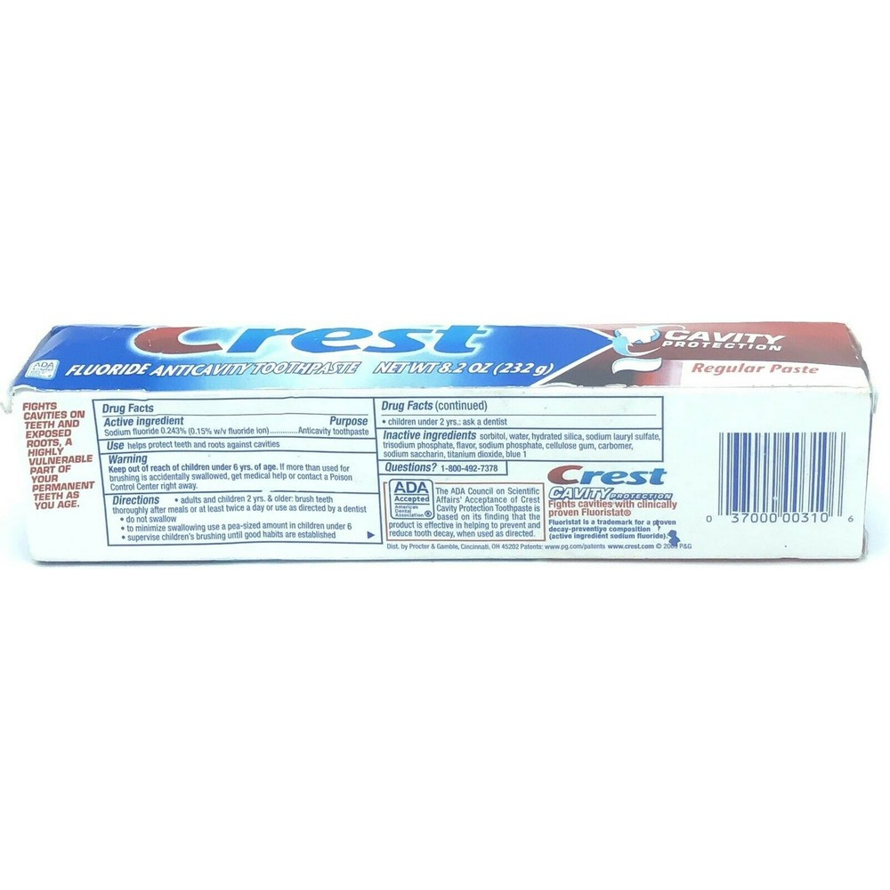 Crest Fluoride Cavity Protection Toothpaste, Regular Past, 8.20oz (3 Pack)