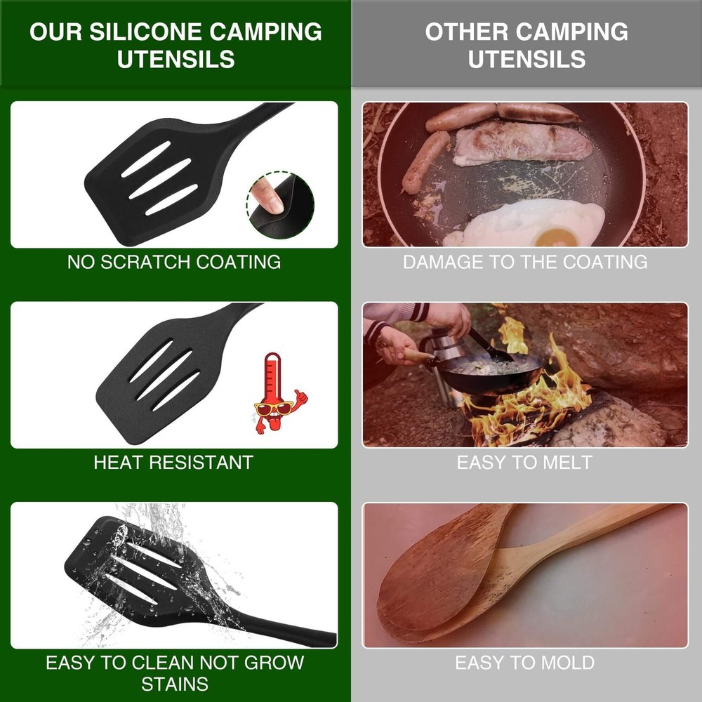 Camping Essentials Cookware Cooking Utensils Set - Portable Camp Kitchen Mess...