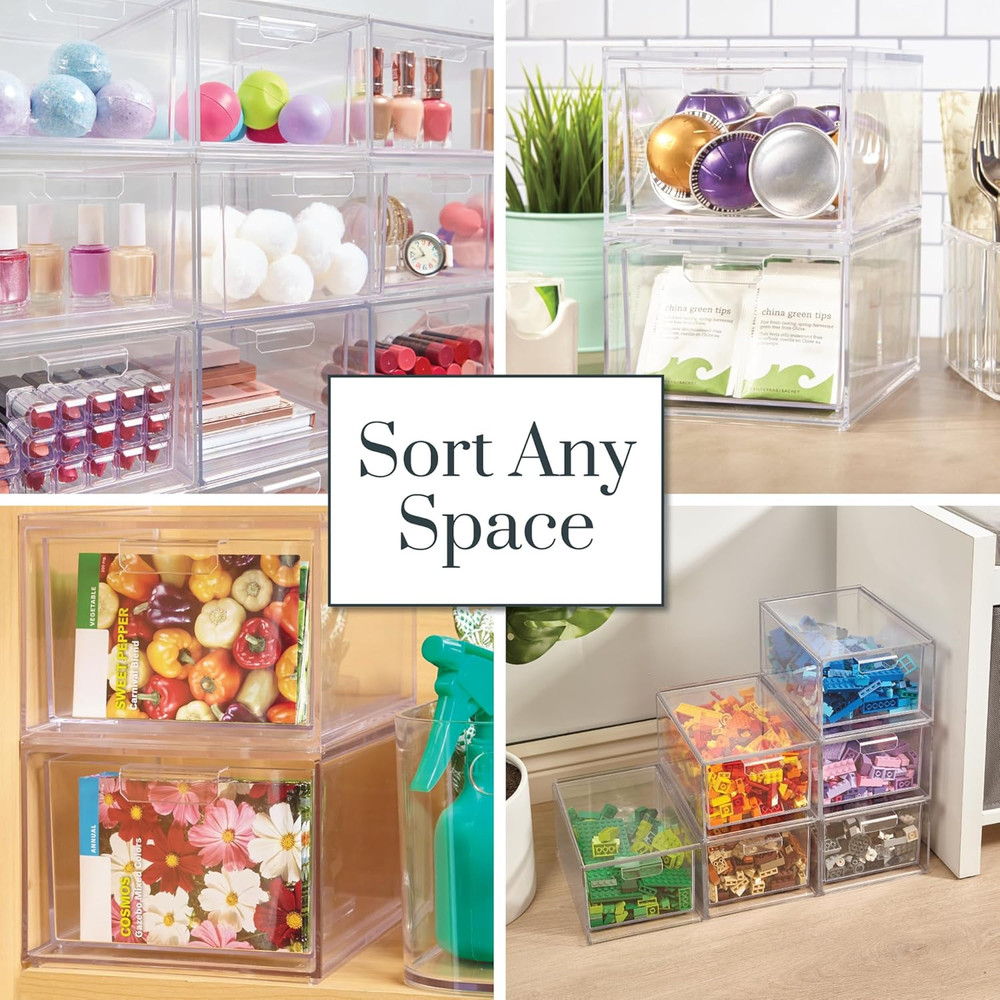 Audrey Stackable Clear Bin Plastic Organizer Drawers | 2 Piece Set | Organize Co