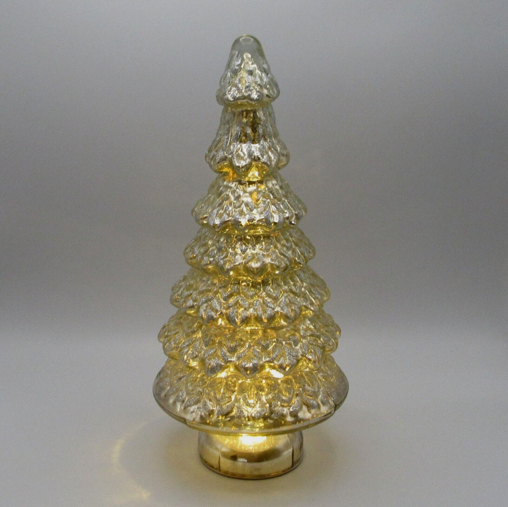 SILVER GLITTERED GLASS TREE LED LIGHTED CHRISTMAS DECOR NEW