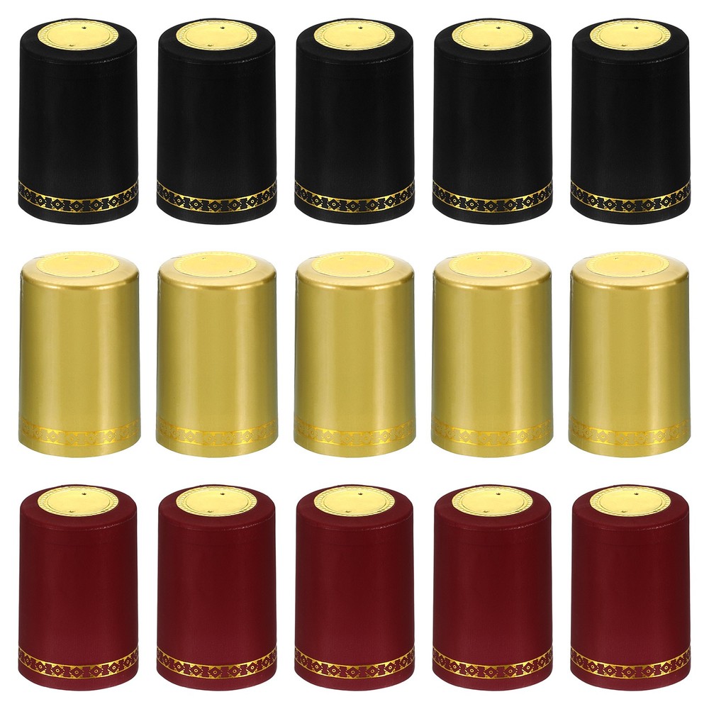 PVC Heat Shrink Cap with Tear Tab for Wine, 120 Pcs 33x50mm Red/Black/Gold Tone