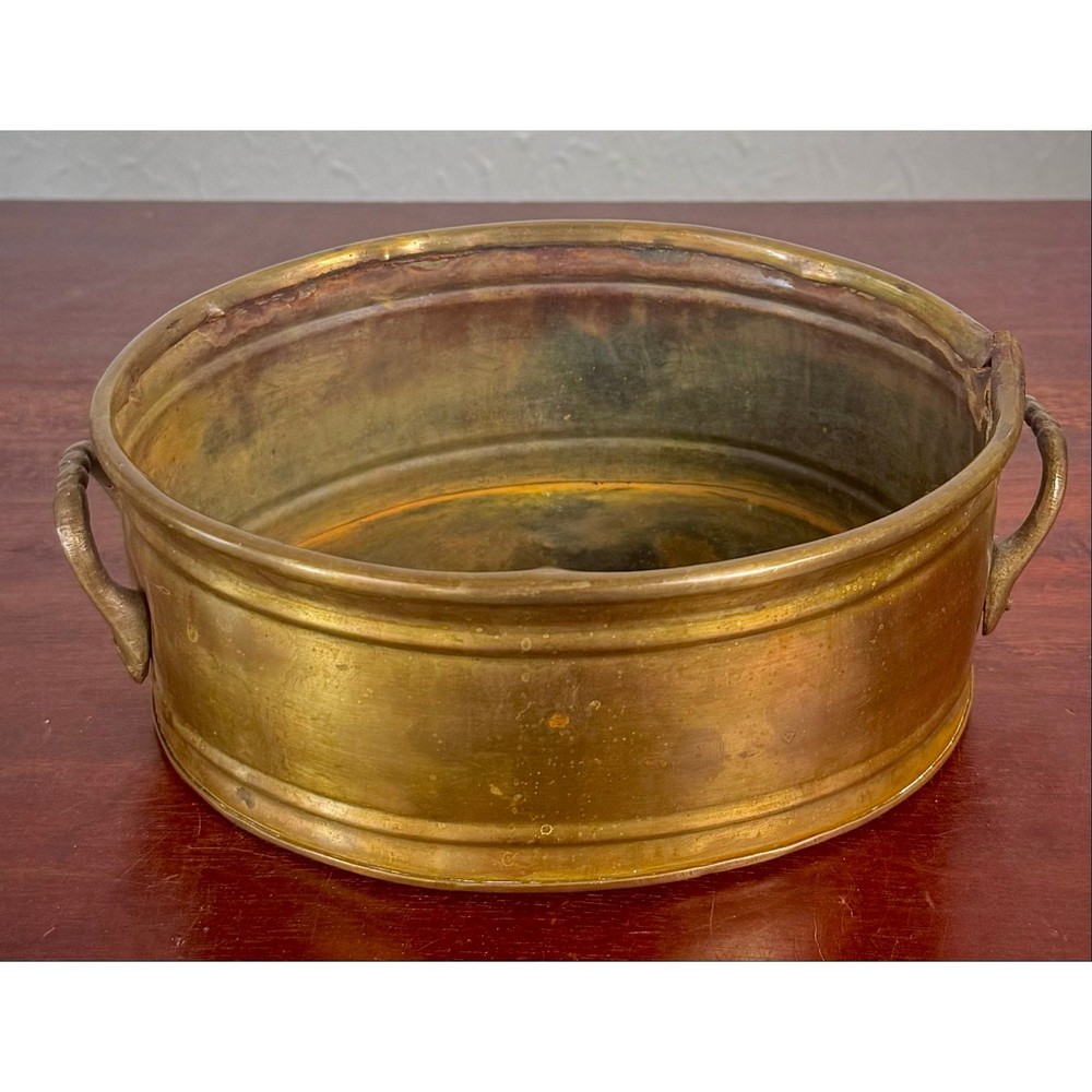 Brass Oval Planter with Ring Handles 1970s India Decor