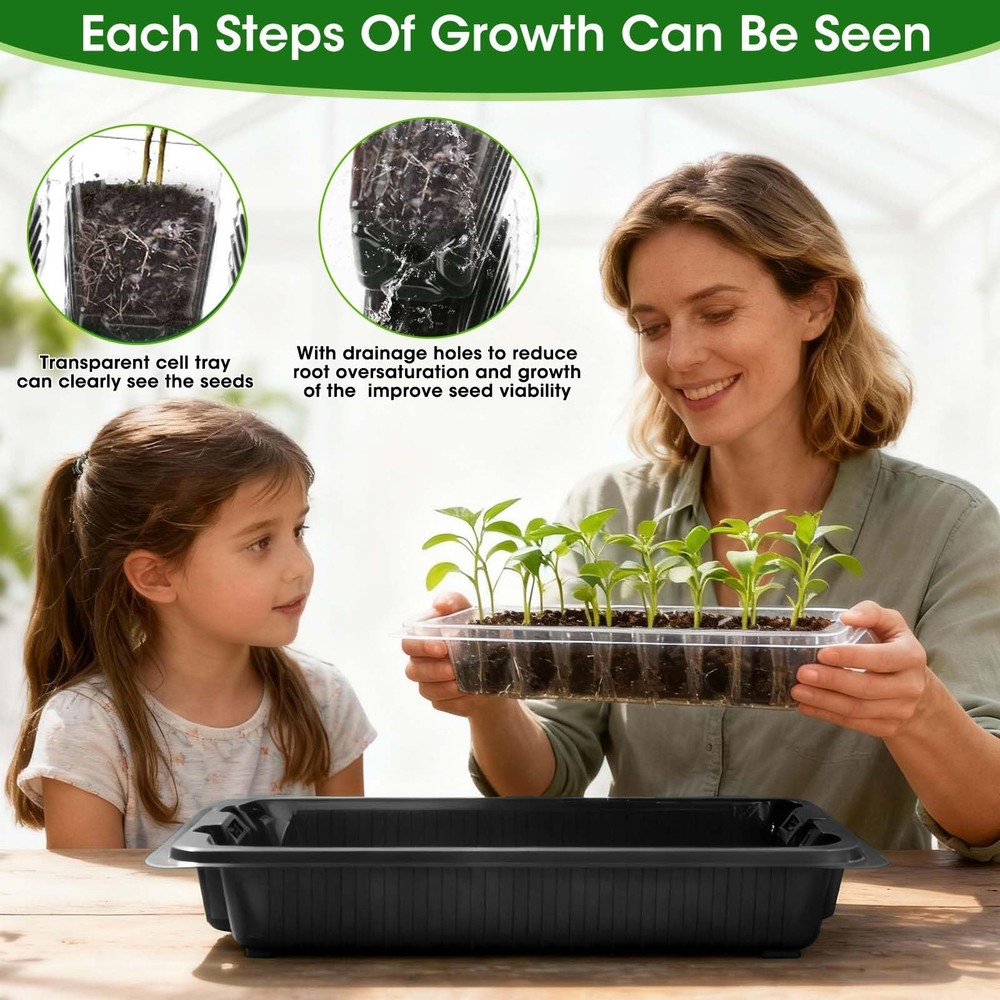 80-Cell Seed Starter Tray with Grow Light, 2-Pack Adjustable Brightness Seed ...