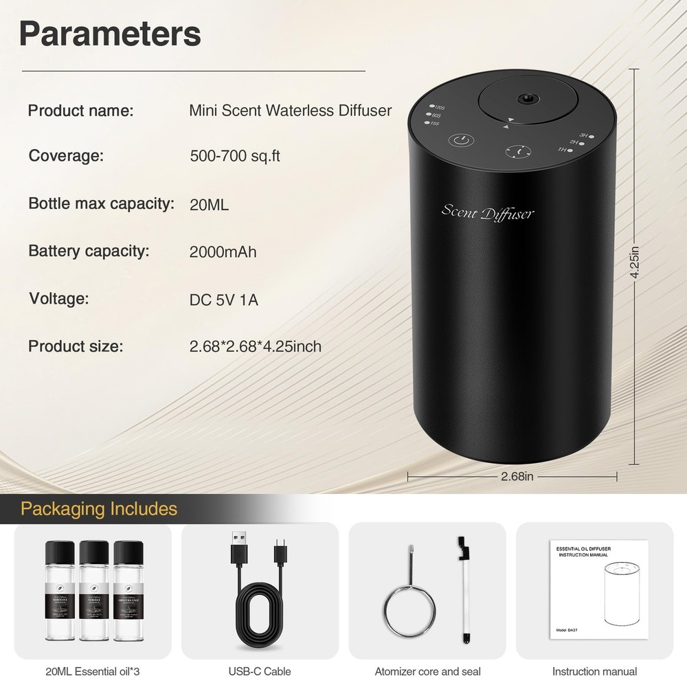 Waterless Essential Oil Diffuser Starter Kit - No Water Needed, Battery Opera...