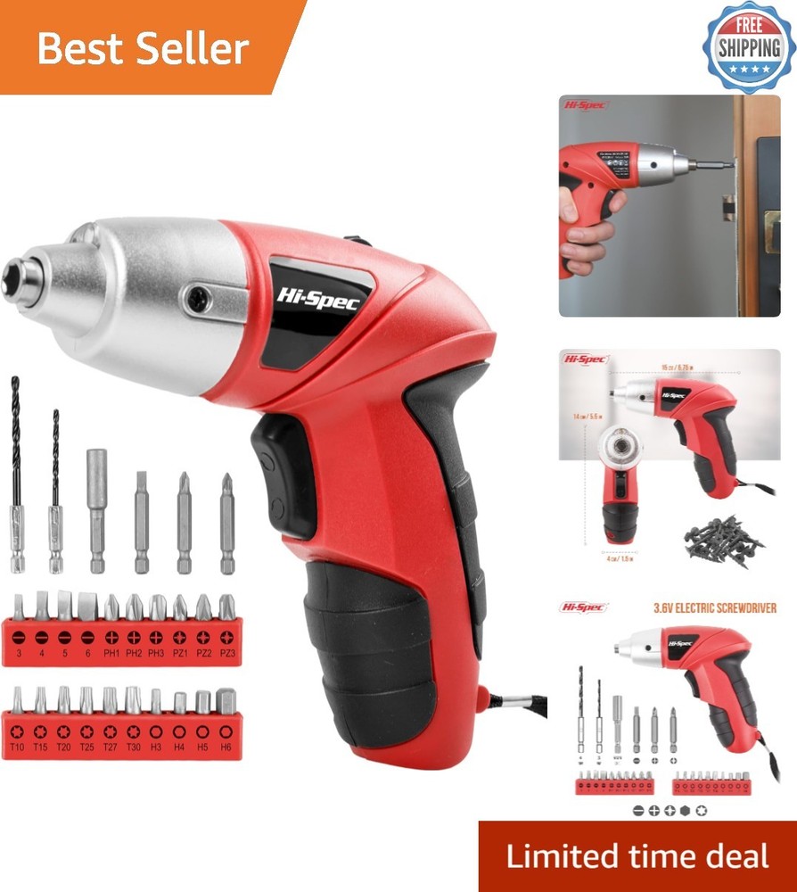 Compact 3.6V Cordless Rechargeable Screwdriver with 26 Bits for Home Projects