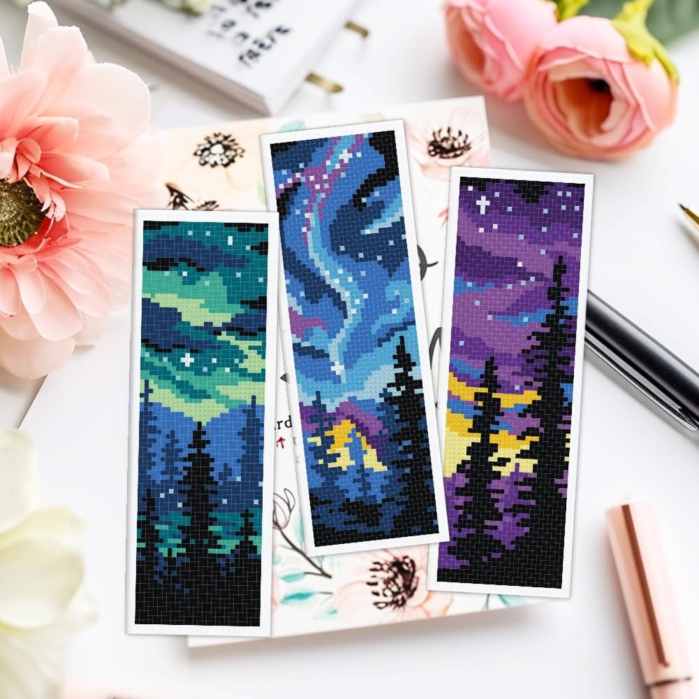 ACRNIGHEET 12PCS Cross Stitch Bookmark Kit for Medium, Landscape Pattern