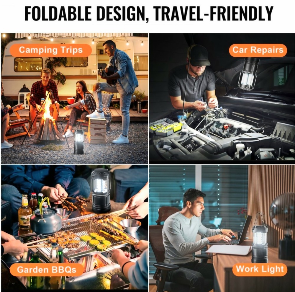 VEVOR LED Camping Lanterns, 4 Pack, Magnetic Base, Battery Powered Lights,...