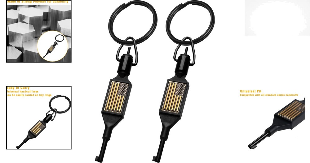 Flat Swivel Handcuff Key - Universal Cuff Key with Detachable Keyring (2 Pack)