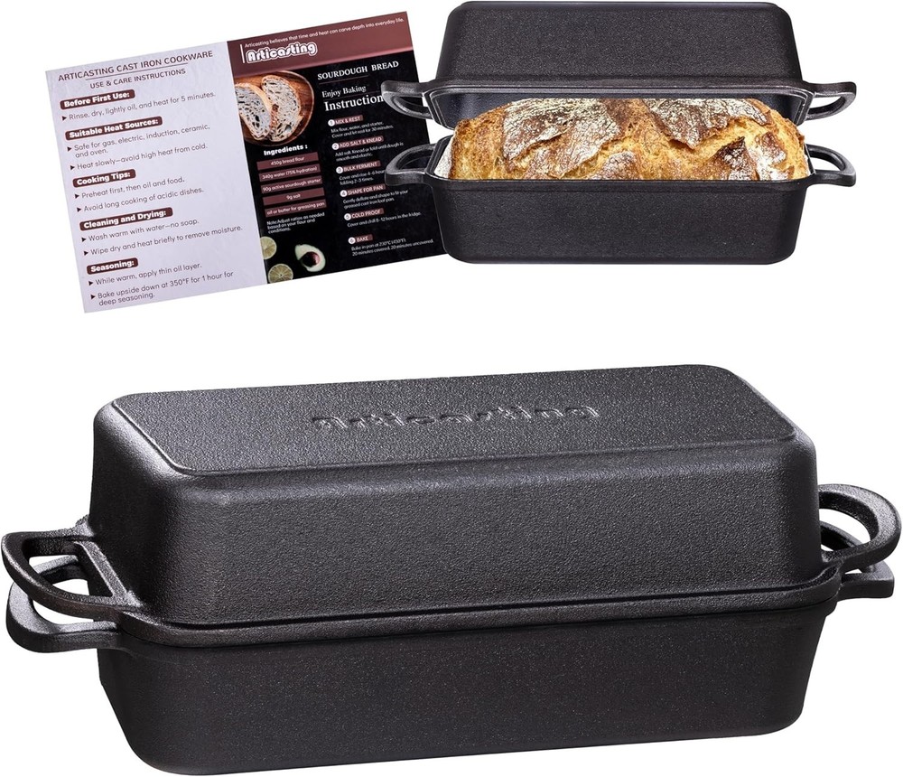 Classic 11x5 Cast Iron Bread Pan with Lid - Durable Sourdough Baking Essential
