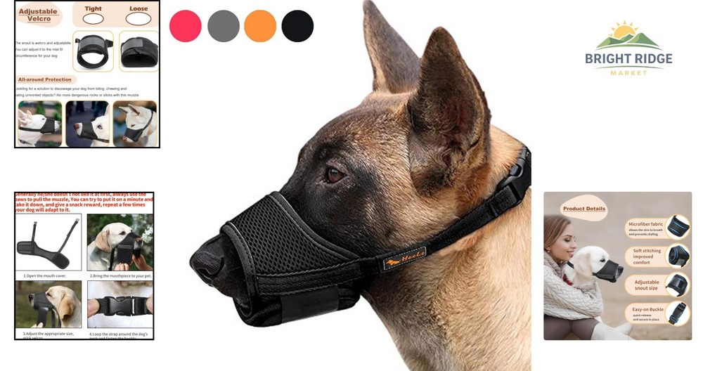 Soft Nylon Dog Muzzle for Medium Large Breeds, Adjustable and Breathable Design