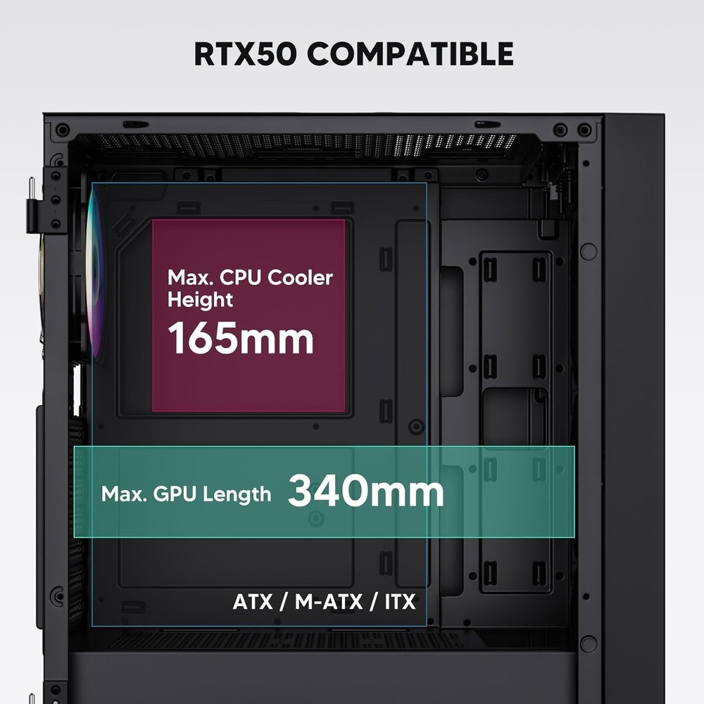 AL800 ATX PC Case - Tempered Glass, Adjustable RGB & Efficient Cooling