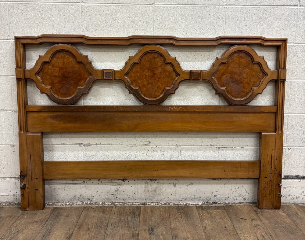 Vintage Full Size Mid Century Modern MCM Burled Paneled Headboard