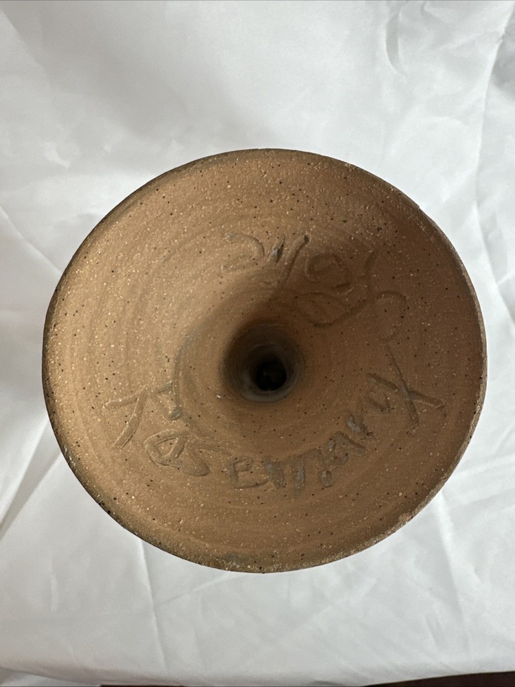 Candlestick Signed Handcrafted Pottery Ruffle Edge Green & Tan
