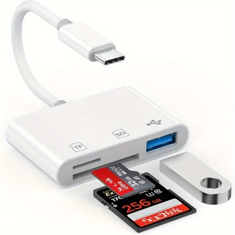 SD Card Reader USB Type C - 3-1 Memory Card Adapter for iPhone/iPad/Samsung/More