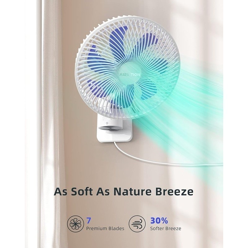 Powerful Wall Fan Remote Control 90° Oscillation 4 Speed Timer Adjustable Tilt