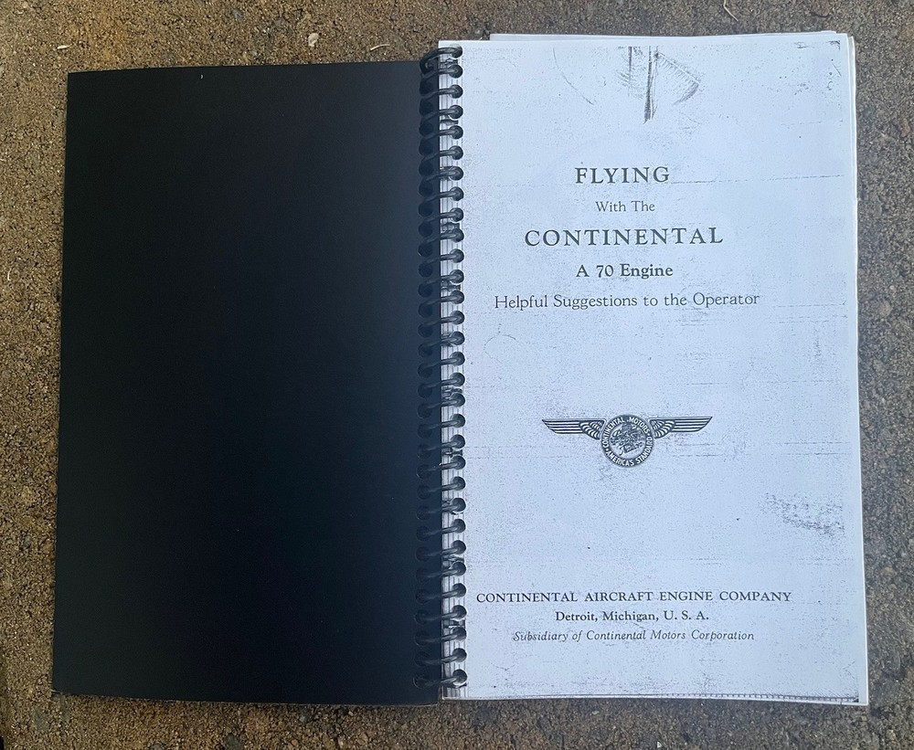 Flying with Continental A 70 Engine Helpful Suggestion to Operator Manual Copy