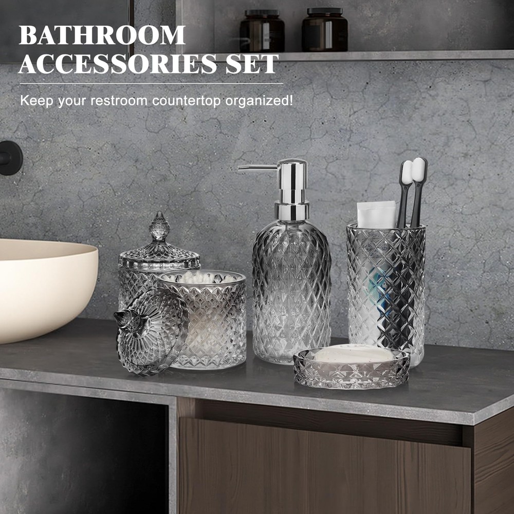 Bathroom Set, 5Pcs Gradient Glass Bath Accessory Sets Complete, Glass Bathroo...