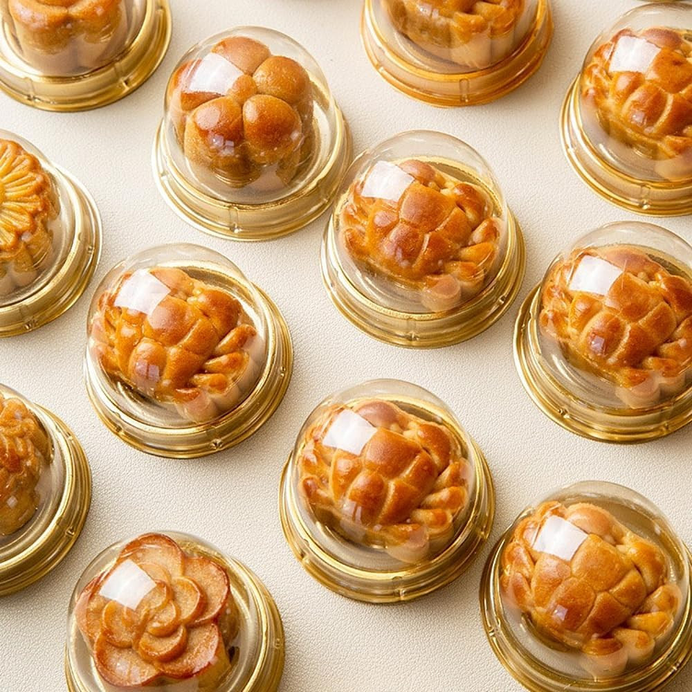 50 Pack Mini Cake Containers, Clear Plastic Small Cupcake Boxes with Dome Lids f