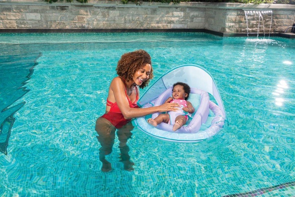 SwimWays Infant Baby Spring Float with Adjustable Sun Canopy - Light Purple