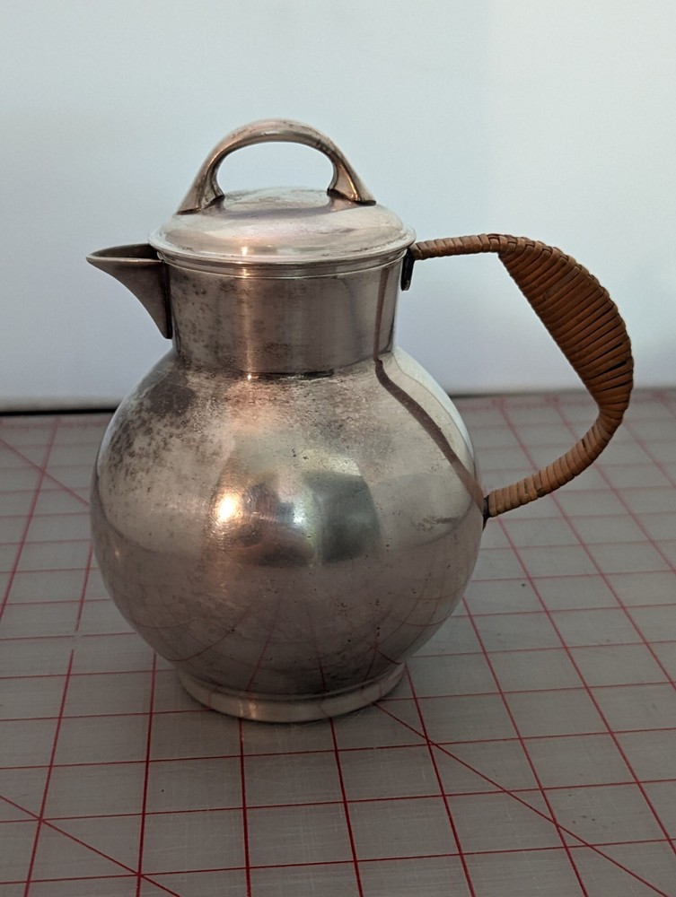 Vintage Teapot Lidded With Rattan Wicker Handle