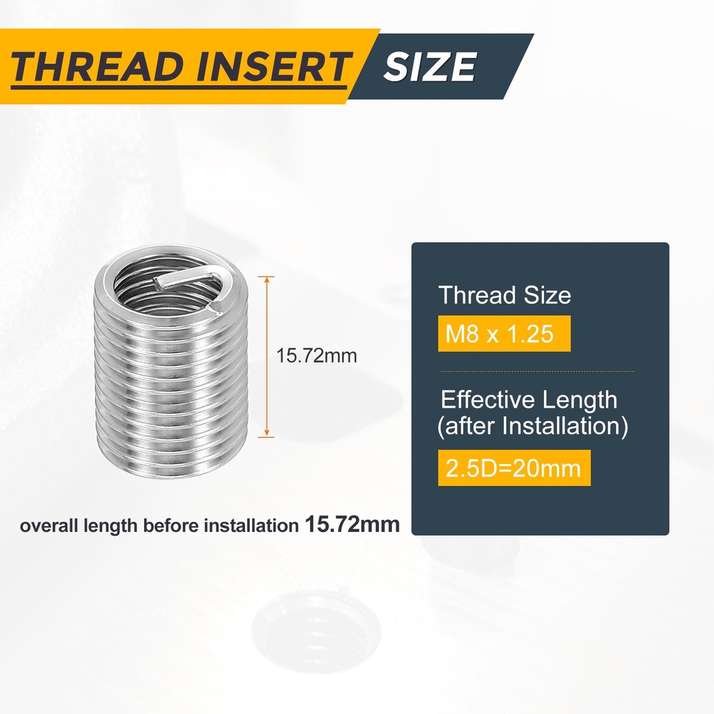 50pcs Wire Thread Inserts M8 x 1.25 x 2.5D Metric Helical Threaded Sleeve