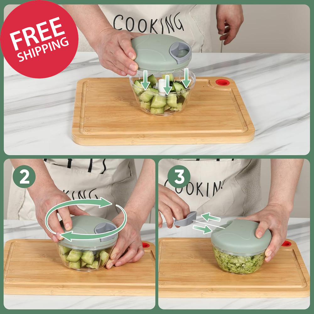 Garlic Chopper with Container Manual Food Chopper Pull-String Vegetable Onion