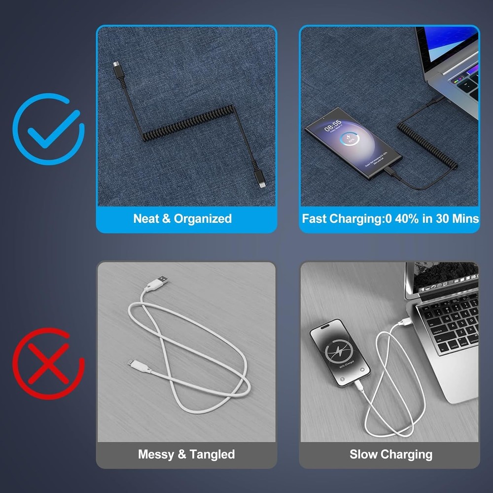 Android Auto USB C to C Cable 3FT Type C Fast Charging Coiled Samsung...