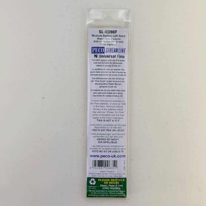 PECO SL-U396F N Scale Unifrog Medium Radius Left Hand Turnout Code 55