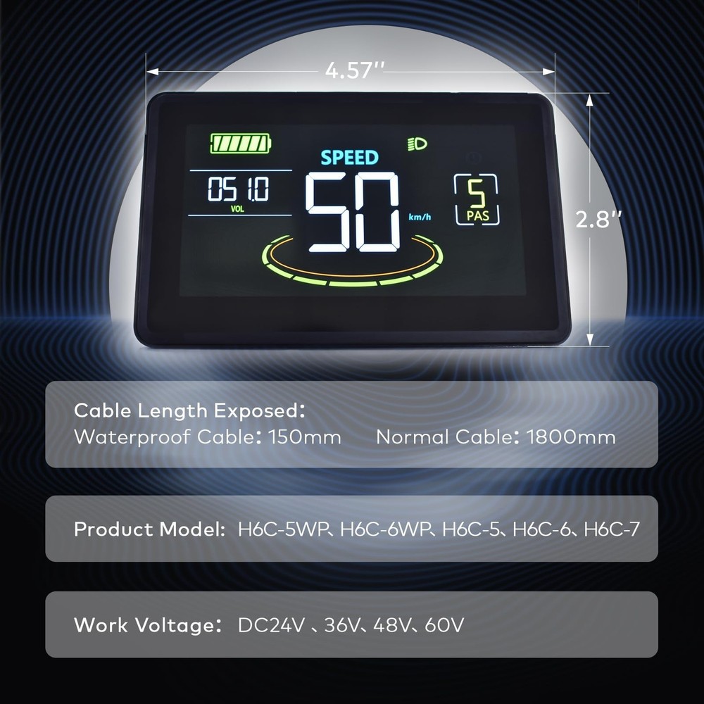 Ebike Display, UART No. 2 Protocol, 24V-60V Colorful Cycling Computer with Ch...