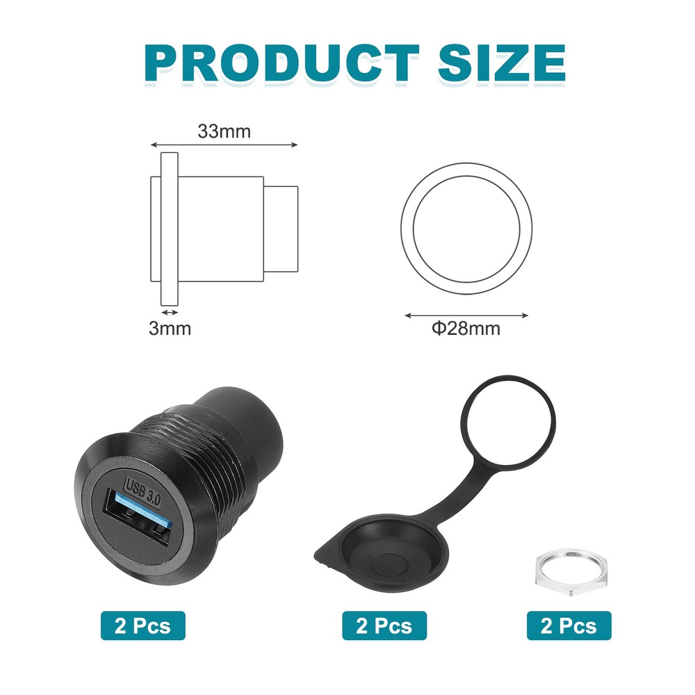 2Pcs USB 3.0 Panel Mount Coupler, USB Pass Through 5.0Gbps Black