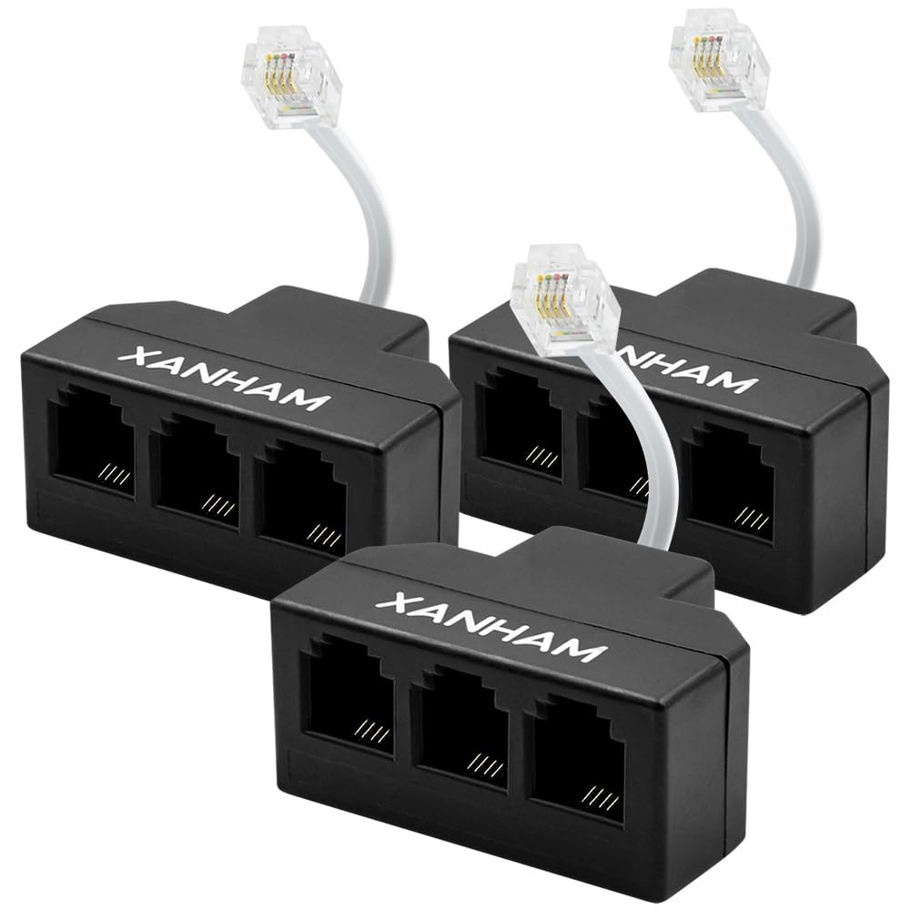 3 Pack RJ11 3 Way Phone Line Splitter Adapter