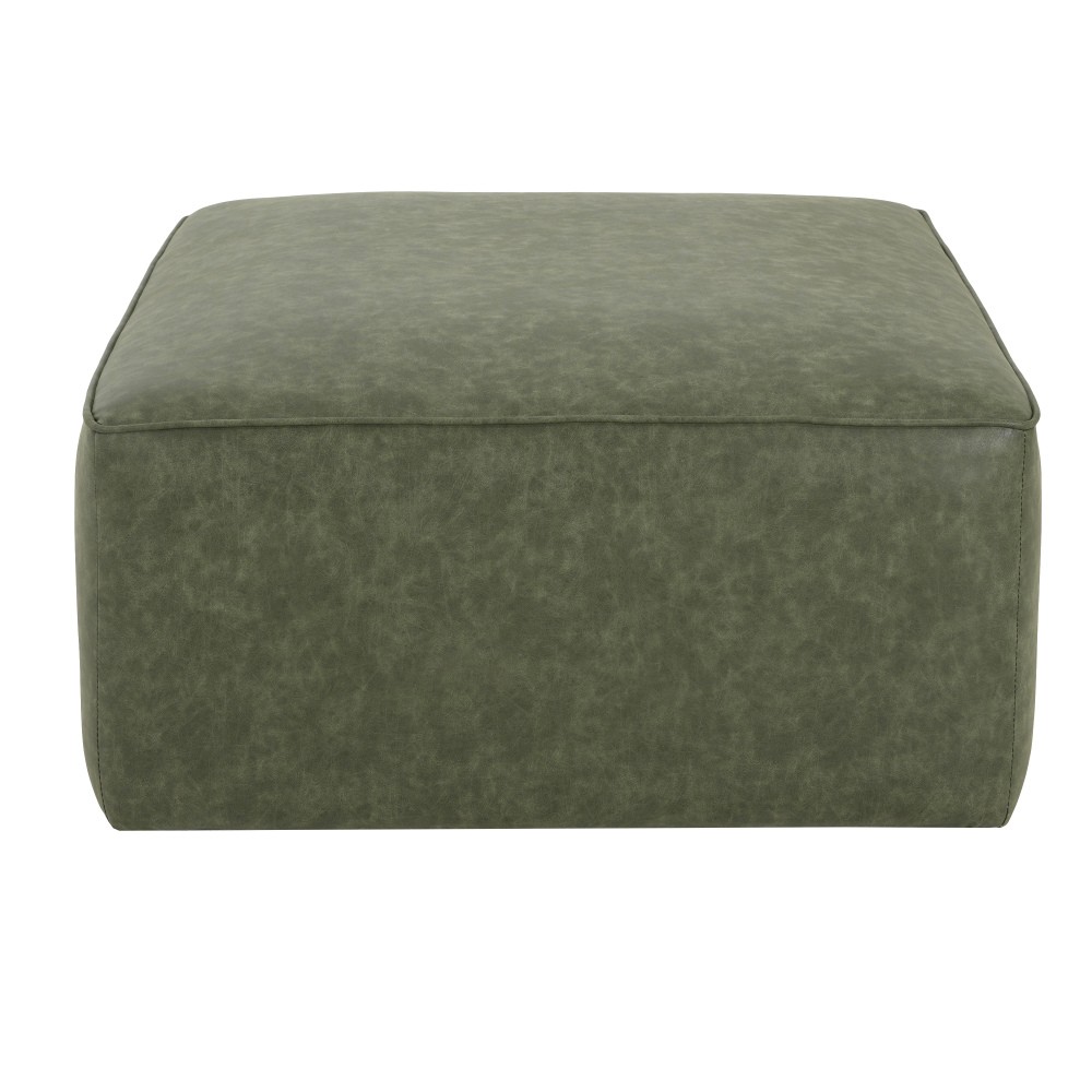 Upholstered Square PU Leather Ottoman,Black