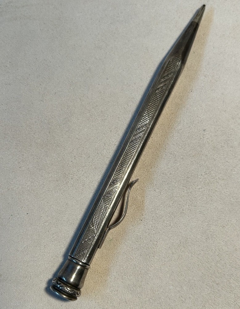 Antique 830 Silver Mechanical Pencil Engraved