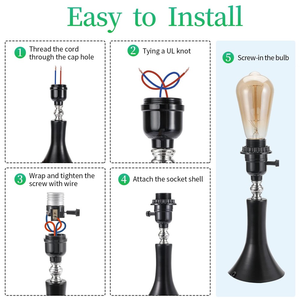 UL Listed E26 Light Socket, Lamp Socket Replacement with ON/Off Switch Black