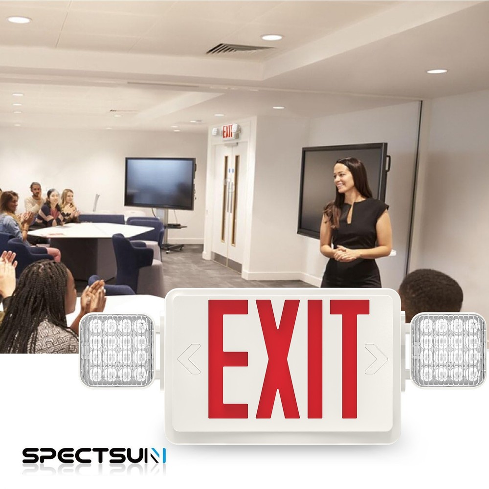 UL Listed-1 Pack Red Led Exit Sign Combo with Battery Backup  Emegency Lighting.