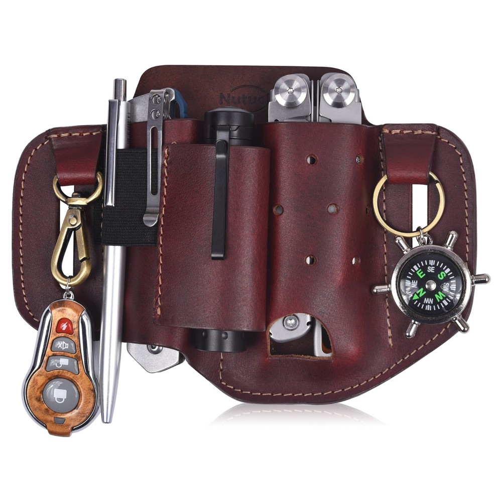 NUTUCH Leather EDC Multitool Sheath | Leather EDC Belt Organizer | Flashlight